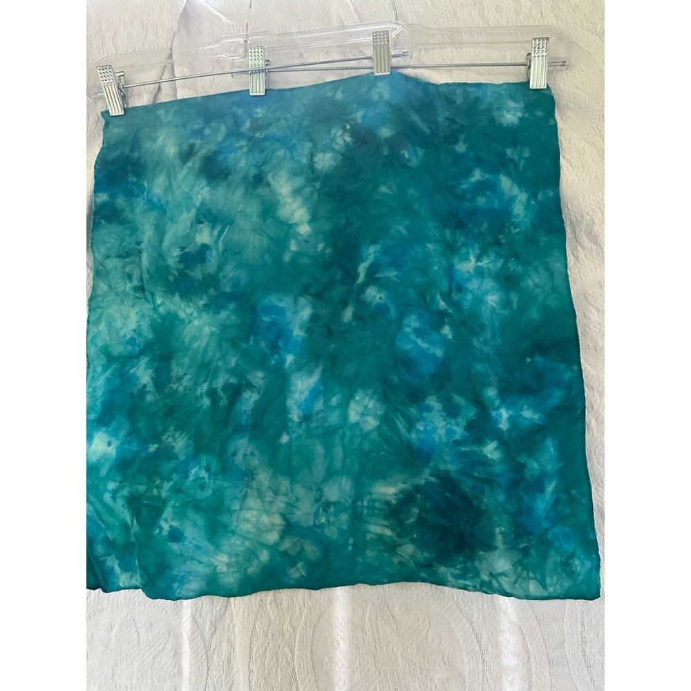 TIE DYE SILK CREPE SCARF Hand Hemmed  19" x 19"